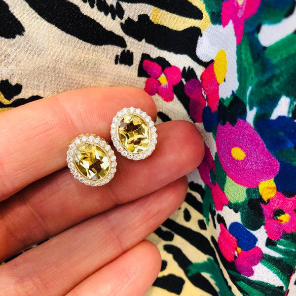 Gemset Stud in Lemon Citrine and Diamond - Charlotte Allison Fine Jewelry