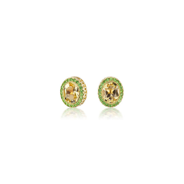 Gemset Stud Orange Citrine and Tsavorite Halo - Charlotte Allison Fine Jewelry