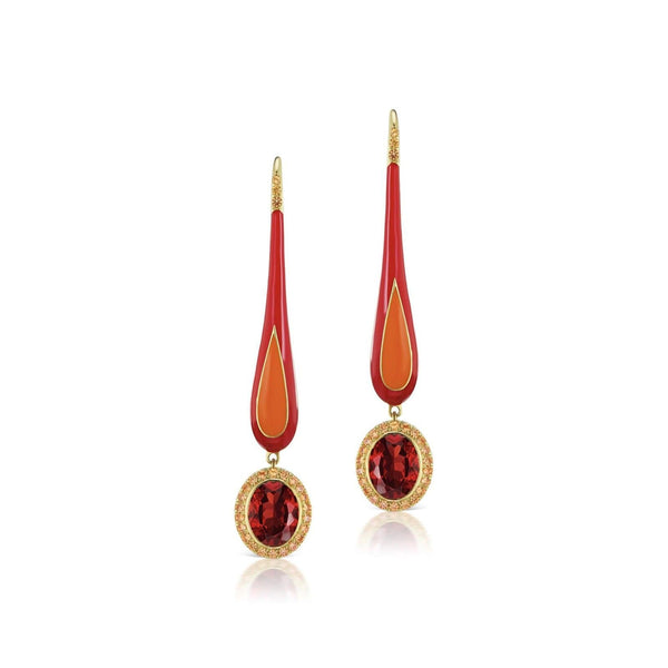 Grande Enamel Teardrop Dangle with Garnet - Charlotte Allison Fine Jewelry