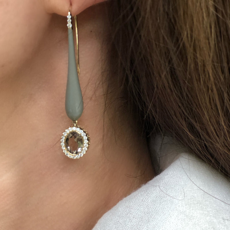 Grande Enamel Teardrop Dangle with Smokey Topaz - Charlotte Allison Fine Jewelry