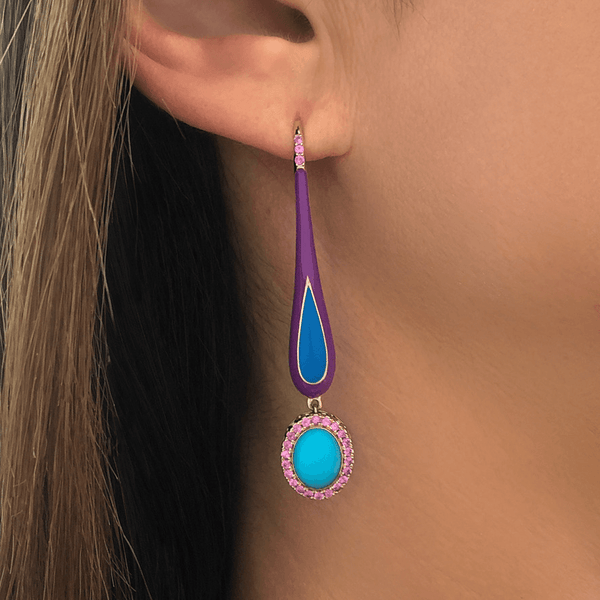 Grande Enamel Teardrop Dangle with Turquoise - Charlotte Allison Fine Jewelry