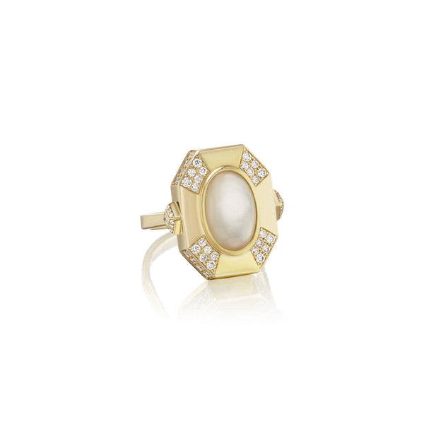 Octagon Cocktail Ring in Mother of Pearl and Diamond - Charlotte Allison Fine Jewelry