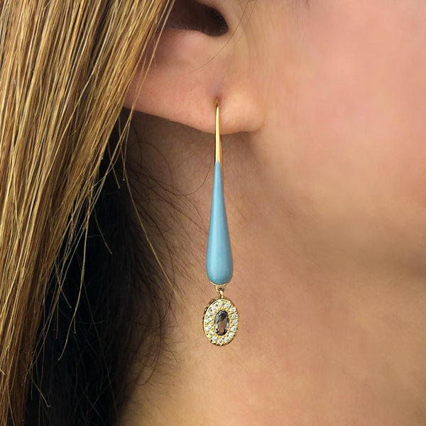 Petite Enamel Teardrop Dangle in Smokey Topaz - Charlotte Allison Fine Jewelry