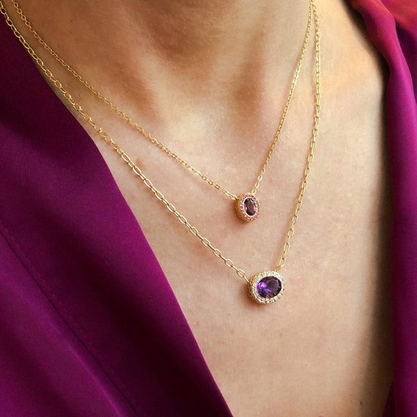 Petite Gemset Necklace in Amethyst and Pink Sapphire - Charlotte Allison Fine Jewelry