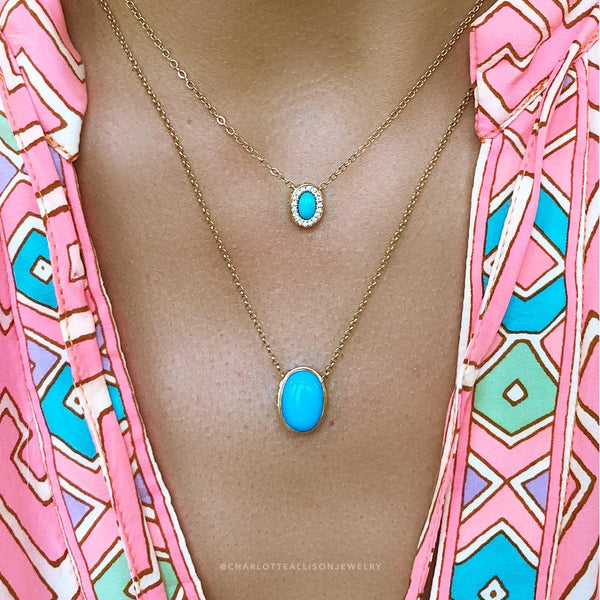 Petite Gemset Necklace in Turquoise and Diamond - Charlotte Allison Fine Jewelry
