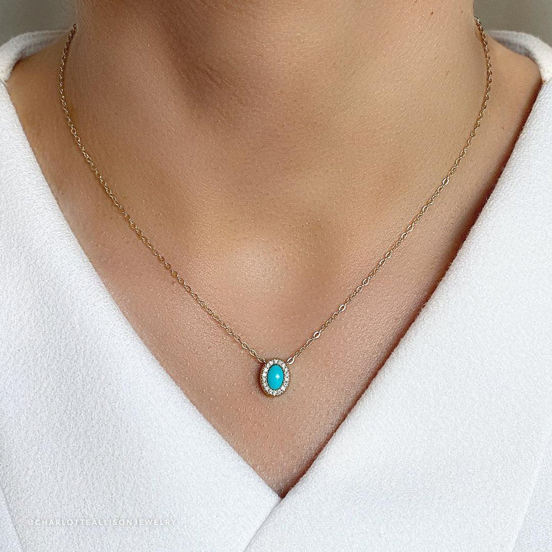 Petite Gemset Necklace in Turquoise and Diamond - Charlotte Allison Fine Jewelry