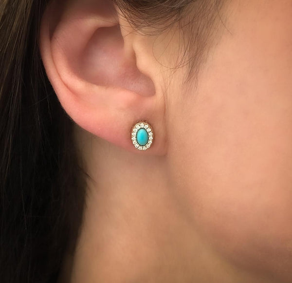 Petite Gemset Stud in Turquoise and Diamond - Charlotte Allison Fine Jewelry