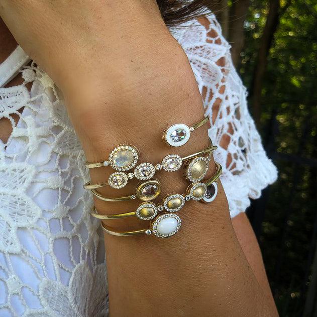 Triplet Cuff in Brushed Gold and Diamond - Charlotte Allison Fine Jewelry